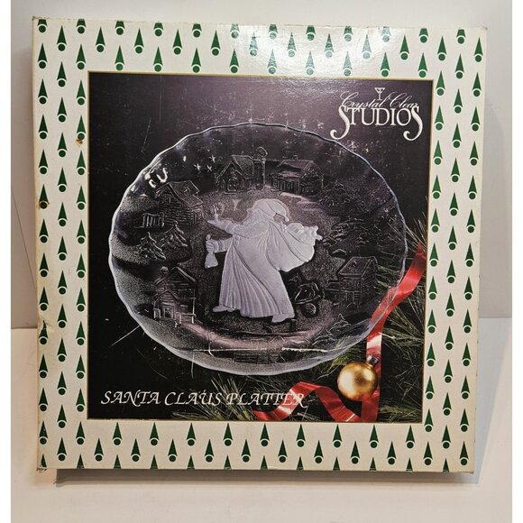 Vintage Crystal Clear Studios Style #312/156 Santa Claus 13 inch Glass Platter - Picture 1 of 8